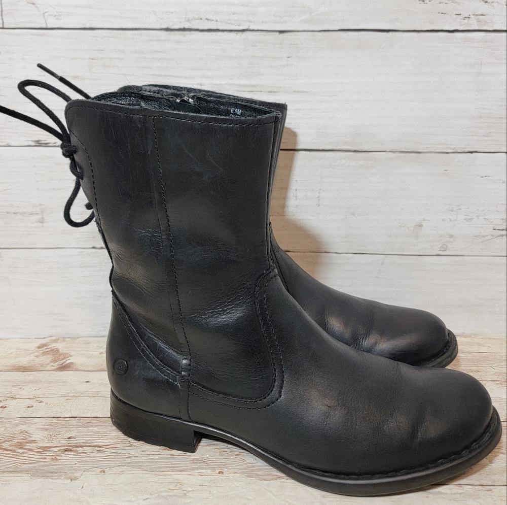 Born Mid Calf back lace black leather boots - Picture 2 of 13